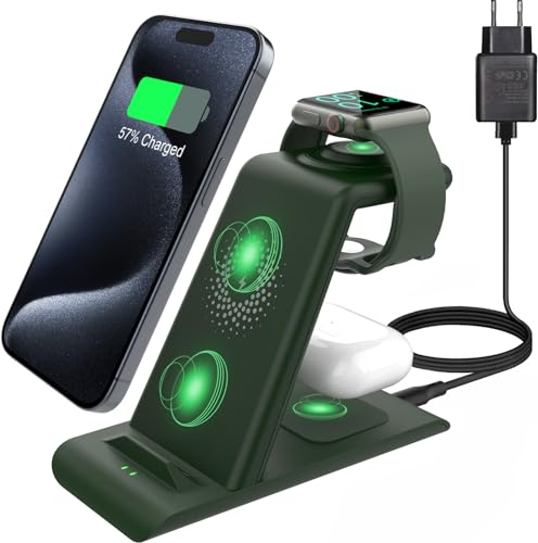 Aimtel 3 in 1 kabellose Ladestation für Apple Watch und iPhone Induktive Wireless Charger kompatibel für Apple Watch 9/8/7/Ultra 2/SE 6/5/AirPods Pro 2/iPhone 15/15 Pro/15 Pro Max/14/13/12/11/XS/XR