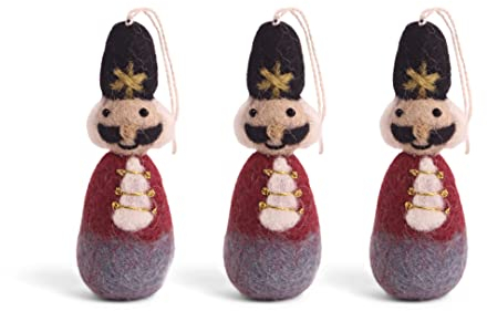 Én Gry & Sif Nussknacker I traditioneller Weihnachtsanhänger, handgemachte aus Naturfilz, Weihnachtsdeko, Tannenbaumschmuck, Weihnachtsdekoration, Anhänger 3er Set