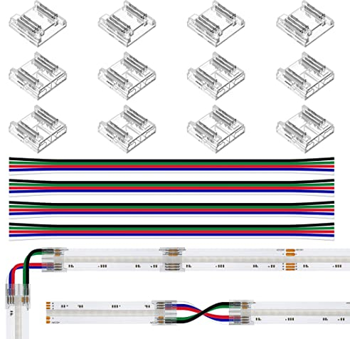 BTF-LIGHTING FCOB RGBW 5pin 12mm Connector kit 12pcs Transparent Connector 4pcs 15cm lang 24AWG Verlängerungskabel Draht/Board zu Board für spaltfreies Löten und 5pin LED-Licht Eckenanschluss