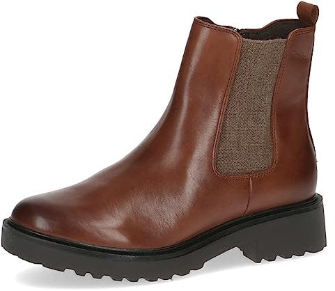 CAPRICE Damen Chelsea Boots Memotion aus Leder Flach Weite G, Braun (Cognac Nappa), 37 EU