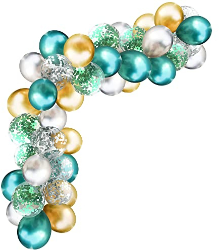 Oblique Unique® XXL Luftballon Girlande Ballon Banner Deko für Kinder Geburtstag Jubiläum Hochzeit JGA Schuleinführung Party Dekoration (Set 2: Gold, Silber, Türkis)