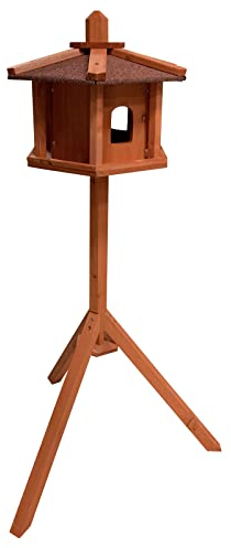 Toboli Vogelfutterhaus 110 cm mit Dreifuß, Vogelhaus aus Holz, wetterfestes Vogelfutterhäuschen mit Ständer, Futterhäuschen für Vögel