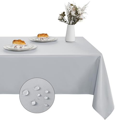 XWZO Tischdecke Abwaschbar, Tischdecke Hellgrau, Fleckschutz Abwischbare Tischwäsche, Outdoor Tischdecken für Küche Party, 130 x 160 cm, 1 Stück