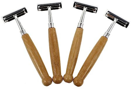 Healeved Bartrasierer aus Bambus und Edelstahl Komfortabler Griff 4 Stück Leicht zu Reinigen für Reisen und Friseursalons
