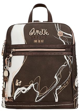 Anekke - Rucksack mit 2 Fächern für Damen - Rucksack aus Kunstleder mit Griffen und Taschen - Design mit Griff - Shōen Braun - Accessoires und Accessoires für Damen - Maße 28 x 31 x 11 cm, bunt