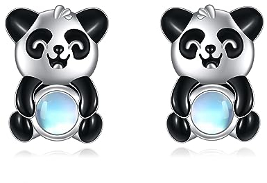 Panda Ohrringe Ohrstecker für Mondstein Damen Mädchen 925 Sterling Silber Tierohrringe süße Tier Schmuck Geschenk für Frauen Mutter Tochter