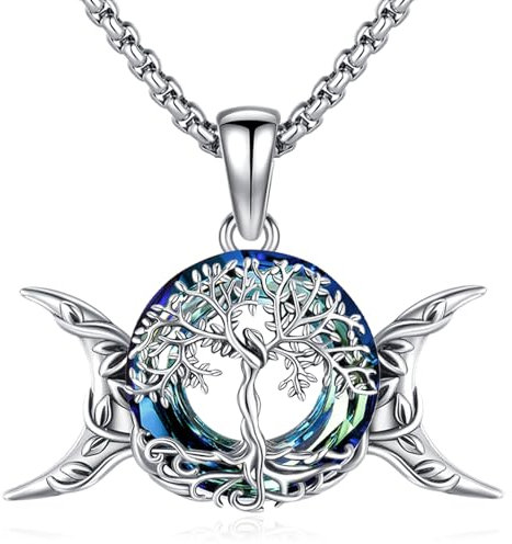 Eusense Collana Della Dea Della Tripla Luna in Argento 925 Catena con Ciondolo dell'albero Della Vita Amuleto Wiccano Regali di Gioielli per Donne Signore Ragazze