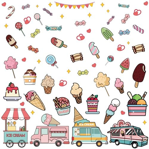 craspire 8 Stile Eiscreme-Fensteraufkleber, Bonbon-PVC-Wandaufkleber, Wasserfest, Selbstklebend, Vinyl, Zum Abziehen Und Aufkleben, Für Schlafzimmer, Wohnzimmer, Treppe, Vitrine, Dekoration