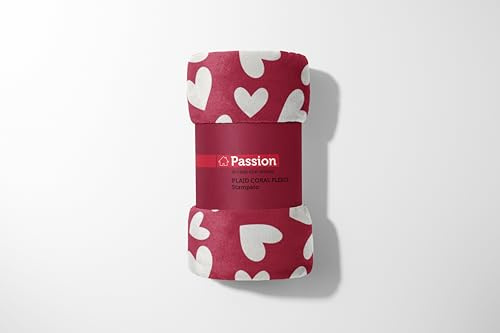 PASSION Coperta calda e morbida in pile morbido peluche di flanella per divano per bambini adulto stampato fantasia (130 x 160 cm, Cuore rosso)
