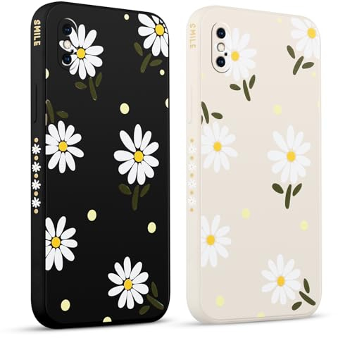 Pnakqil 2 Pièces Coque pour Apple iPhone XS Max 6.5,Etui avec Amusante Daisy Latéral Mignon Chrysanthème Aesthetic Dessin Case Souple Silicone Housse Téléphone en Souple Fille Beau Cover