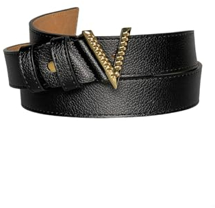 VALENTINO Hampton Plaque Buckle Belt W85 Nero/Oro - kürzbar