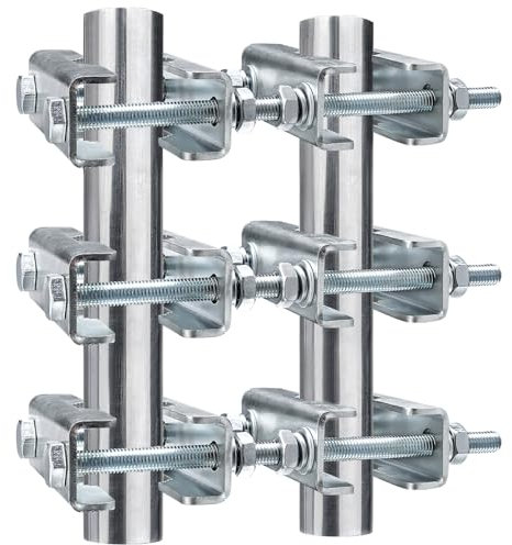3 Sets Antenna Mast to Mast Clamp Bracket Kit with V Jaw Blocks for 1-2.5 OD Poles, Heavy Duty Mounting Hardware for Ham TV Network Antennas, Security Cameras, Weather Station