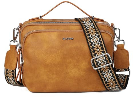 Gladdon Petit sac à bandoulière, Cusual Sac à main multi-poches en PU, large sangle jacquard amovible et réglable