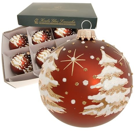 Krebs Glas Lauscha - Weihnachtsdekoration/Christbaumschmuck aus Glas - Glaskugel Winterbaum & Morgenstern - Farbe: Dunkelbraun matt - Menge: 6 Stück - Größe: ca. 8 cm