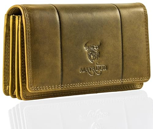 MATADOR Portemonnaie Damen Mittelgroß Leder #VENEDIG mit edler Geschenkbox, Elegante Damen-Geldbörsen mit RFID Blocker, Luxus Geldbörse Mittelgroß Viele Kartenfächer, Grün Hell