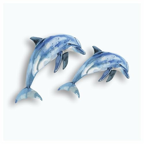 Pair of Dolphin Stickers for Wall Decor, Covering Marks, Mugs & Cups, Car Bumpers, Shower & Tile, Toilets, Laptop & More Sea Animal Vinyl Decals, Hardwearing Waterproof (x2 Dolphins)