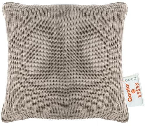 Qomfor Heating Pad | 5 Heat Levels & Battery Status Indicator | Wireless Heating Pad with Cosy Knitted Cover & Magnetic Charging Cable | Portable & Machine Washable | Heated Pillow (Sand - 43x43cm)