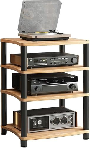 Yoeoefuo HiFi Rack Plattenregal Phonoschrank 4-stufige Audio-Rack Unterhaltungs-Stereo-Komponenten-Aufbewahrungsregal AV-Medienständer Multimedia-Rack TV-Regal(Style 3)