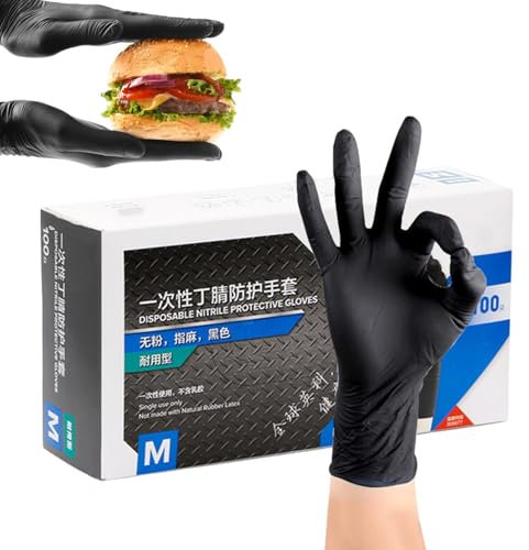 Nuyhgtr Nitrile Gloves | Disposables Nitrile Throwaway Gloves for Food Safety | Black Latex-Frees Nitrile Gloves, 100 Count for Cooking, Household Cleaning, and Food Preparation