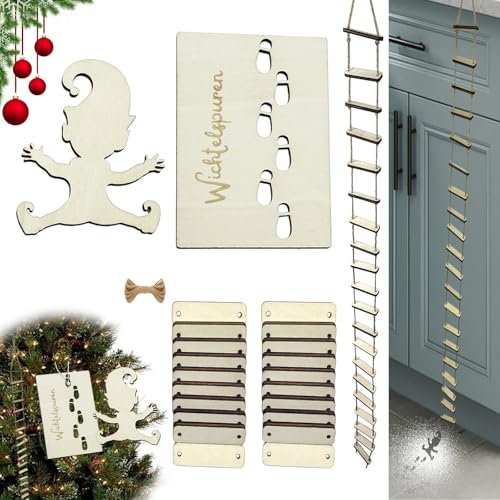AOMAIGAD Modello di Impronta di Gnomo di Natale, Impronte di gnomo stencil scala di corda, Elfo di Natale Accessori, Accessorio per Porta del Gnomo, per Porte Pavimento, Finestre (B)
