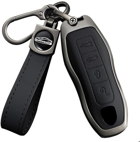 Ysbxitu Schlüsseletui Abdeckung für funkschlüssel Passt für Porsche Macan Cayenne 92A Panamera 970 Boxster Spyder Schlüsselanhänger Autoschlüssel Case (keyless go) Smart Key Shell 4Tasten A Schwarz