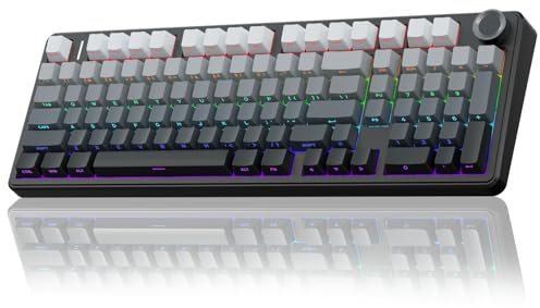 AULA Teclado mecánico inalámbrico F99 Pro con perilla, estructura de junta, trimodo BT5.0/USB-C/2.4 GHz, teclado intercambiable en caliente, sonido cremoso, teclas PBT retroiluminadas RGB, teclados
