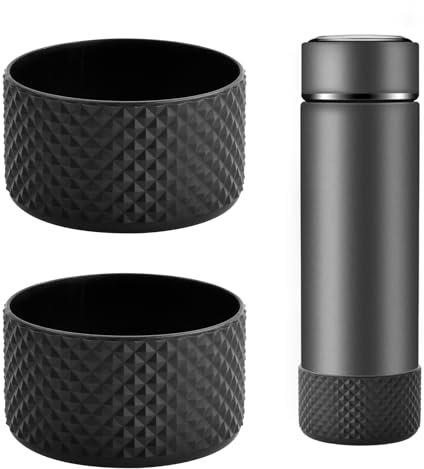 YILANJIN Silicone Bottle Sleeve, 2 PCS Washable Water Bottle Sleeve Protector Base for Bottles, Cup Bottom Protective Cover, Tumbler Bottom Protector Boot for Glass Bottles, Travel Cup (Black)