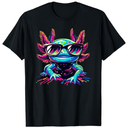 Cooles Axolotl mit Sonnenbrille buntes Motiv Axolotl T-Shirt