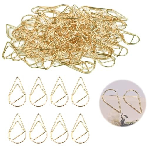 Watlikeup 150PCS Gold Metal Teardrop Paper Clips, Gold Water Drop Paper Clips for Office, Books & Documents