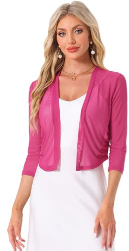 Allegra K Donna Coprispalle Elegante Bolero in Chiffon Trasparente Maniche A 3/4 Cardigan in Rete Giacca Corta Estivo