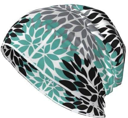 FJQWKLF Strickmütze mit Dahlien-Blumendruck, Beanie-Mütze, elastische Beanie, lässige Kopfbedeckung für den Außenbereich
