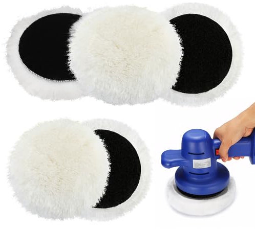 YUFFQOPC Polierpads 150mm,5 Stück Lammwolle Polierpads Polierscheiben Polierhauben Polieraufsatz Kompatibel mit Bosch Exzenterschleifer, für Auto, Autoscheinwerfer, Korkböden,Weiße