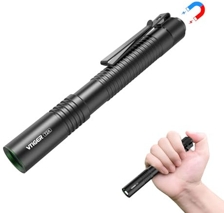 VTIGER T2A Linterna EDC Compacta 1500 Lúmenes – LED Recargable AA con Interruptor Táctil Trasero e Imán para Camping, Senderismo, Exterior, Hogar y Emergencias