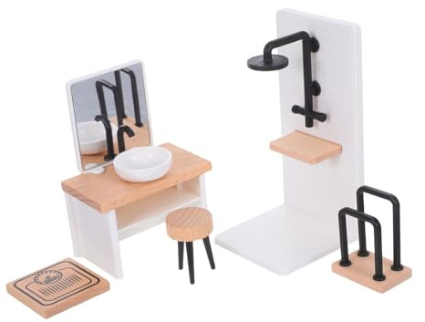 Toddmomy Miniatur-badezimmermöbel Im Maßstab Mit Waschbecken Handtuchhalter Duschraummodell Aus Holz Und Kunststoff Für DIY-puppenhausdekoration