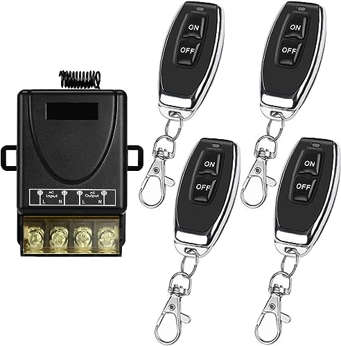 QIACHIP 433Mhz Interrupteur de télécommande Haute Puissance Relais sans Fil, avec 4 Émetteurs,RF AC 220V 30A pour lumière, Pompe à Eau, appareils ménagers, Irrigation agricole