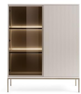 3E 3xE living.com Moderne niedrige Vitrine mit geriffelter Front, 104×126×39 cm, Kaschmir/Gold