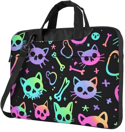 Mexpekil Laptoptasche für Damen und Herren, tragbare Laptoptasche mit Schultergurt, Computer-Tragetasche, Kuriertasche, Goth Skulls Bones, 14 Inch