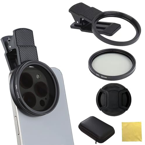 TenaLucy Diseño de Clip Lente Macro para Movil, Portátiles Filtro Polarizador, 52mm Clip-on Filtro Polarizador Circular para Teléfono, Uso Universal Teleobjetivo Movil Paras Todos Los Smartphones