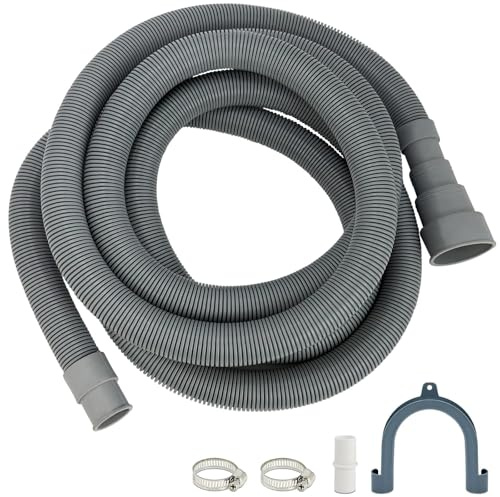 Yonality 3 metri Universale Tubo Flessibile di Scarico, Kit di Tubo Dell'acqua di Scarico con U Staffa e Fascette Stringitubo, per 5 Dimensioni di Interfaccia, per Lavastoviglie e Lavatrice