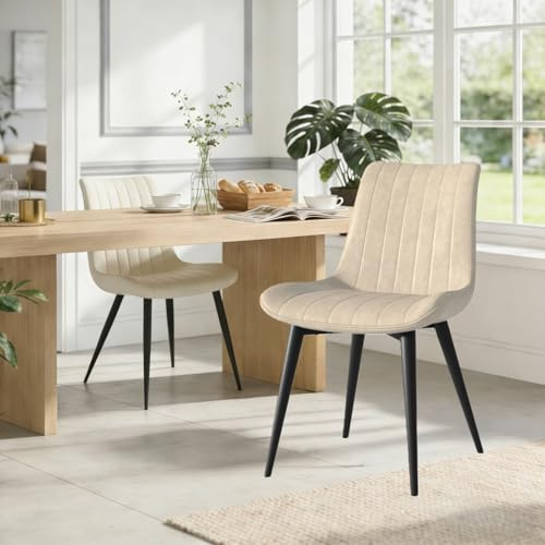 JMGJOY Stühle 2er Set Esszimmerstuhl Küchenstuhl Kunstleder Sessel Gepolstert Metallbeine Loungesessel bis 120 kg belastbar für Esszimmer Küche Restaur Wohnzimmer (Beige-2er Set)