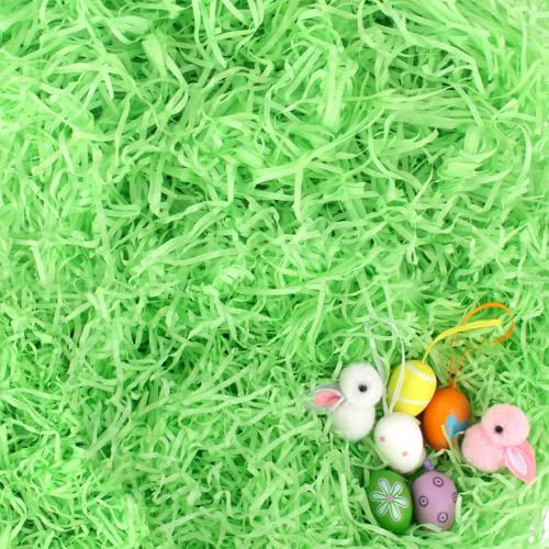 Sunyunze 300g Herbe de Pâques Verte Papier Déchiqueté Raffia Remplissage | Papier de Soie Déchiqueté pour Remplissage de Paniers de Pâques Decoration Paques Cadeaux Emballages