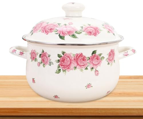 Generic Praktischer Flacher Emaille Suppentopf 2,3 L mit Korrosionsschutz und Glattem Design für Haushalt und Grill Geeignet