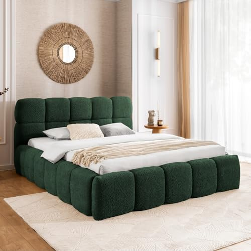 Home Collective Polsterbett Doppelbett Bubble Bett mit Stauraum viele Größen und Farben | inkl. Metall-Lattenrost | bodennahes Design Schlafzimmer Jugendzimmer Möbel | Dunkelgrün 200x200 cm