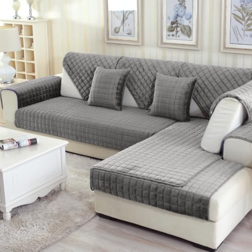 kuchenuten Sofa Überzug, Sofadecken für Sitzfläche, Couch Überzug 1 2 3 4 Sitzer, Sofaschoner rutschfest,Universelle Sofaüberwurf,Ecksofa Sofabezug,Schwarz grau,90x160cm