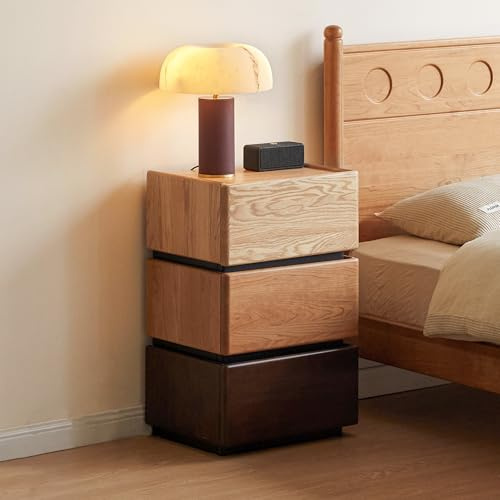 YESWOOD Stilvoll Nachtschrank mit 3 Schubladen,Holz nachttisch 45X35X70CM | Nachttisch in mehrfarbiger Optik,Eiche nachtkommode 70 cm hoch,Beistelltisch für Schlafzimmer, Wohnzimmer und Couch