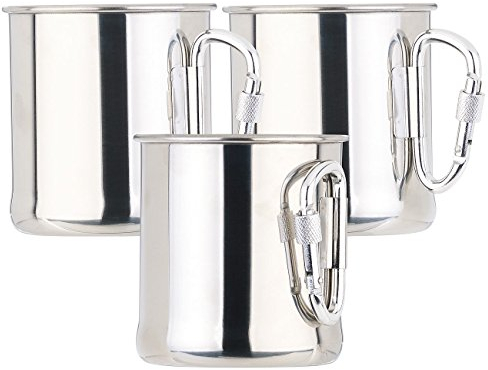 Semptec Urban Survival Technology Tasse mit Karabiner: 3er-Set leichte Edelstahl-Becher, klappbarer Karabiner-Henkel, 250 ml (Becher mit Griff, Outdoor Tasse mit, Karabinerhaken)