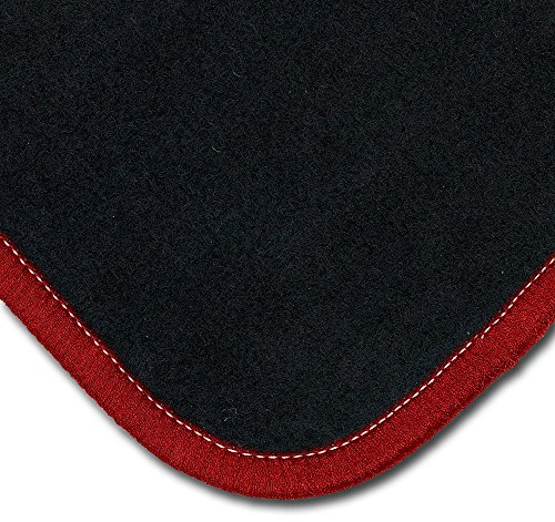 Bär-AfC Auto Fußmatten Classic passend für Renault Megane 3 Typ Z 2008-2016, Autoteppiche Nadelvlies Schwarz, Rand Kettelung Dunkelrot, Set 4-teilig, RE03251
