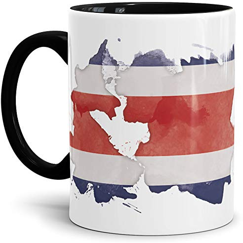 Tassendruck Flaggen-Tasse Costa Rica Rica Innen & Henkel Schwarz - Fahne/Länderfarbe/Wasserfarbe/Aquarell/Cup/Tor/Qualität Made in Germany