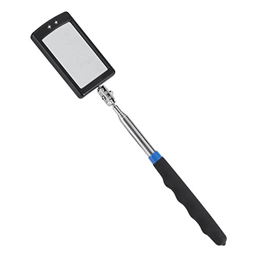 Haofy LED Teleskop Spiegel, Teleskopspiegel mit 2 LED Leuchten und Weichem Griff, 360 Grad Drehbar Inspektionsspiegel für Werkzeugmacher, Zerspaner, Prüfer, Mechaniker, Längenverstellbar 300-650mm