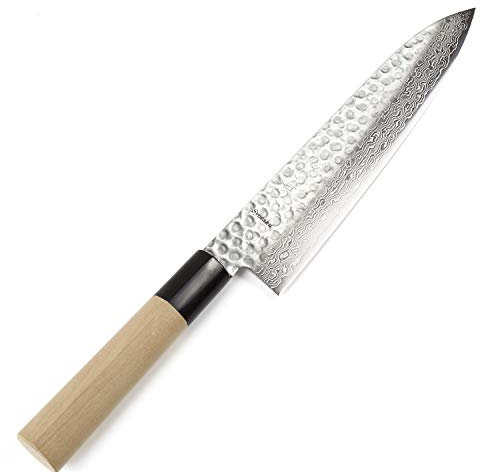 Syosaku Japanese Chef Knife Hammered Damascus VG-10 46 Layer D-Shape Magnolia Wood Handle, Gyuto 9.5-inch (240mm)